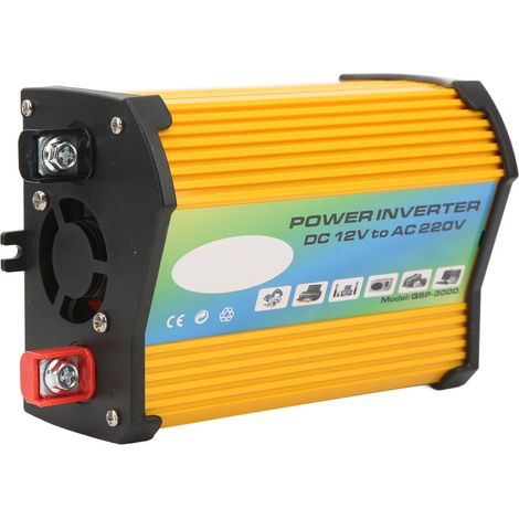 Convertisseur de voiture 300 W à onde sinusoïdale modifiée, 12 V CC vers 220 V CA, avec deux ports USB, idéal pour les voyages en plein air (jaune). (1/5)