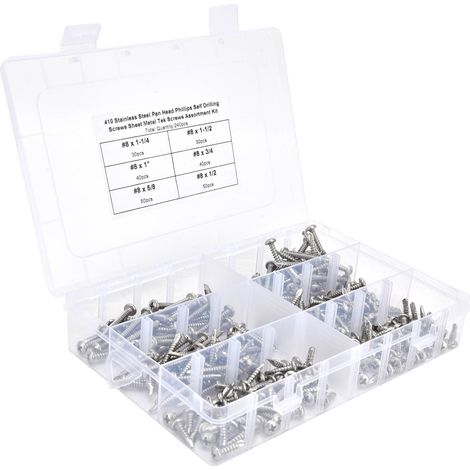 Vis 410 inox autoforeuses tête fraisée cruciforme, lot de 240 pièces, quincaillerie industrielle n°8 (1/5)