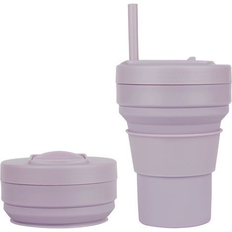 Verre Pliable de Voyage 355ml, Verre Retractable with Lid and Straw, Reusable Dishwasher Safe, Travel mug Adapté au Camping, au Bureau et aux Déplacements (Purple) (1/5)