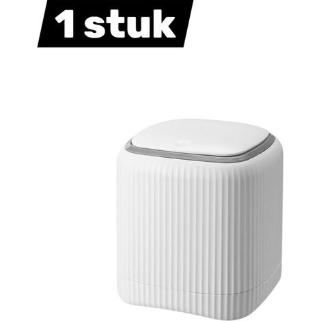 Mini poubelle avec couvercle – Poubelle de bureau compacte en PP renforcé avec double compartiment de rangement – Pour bureau et maison – Blanc (1/5)