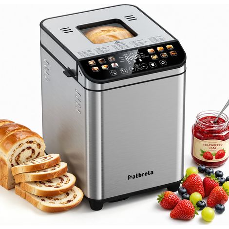Machine à pain Automatique-700W,1kg,25 Programmes,Écran LCD Tactile,Minuterie 15H,Maintien 60Min,Inox,3 Tailles,3 Brunissages