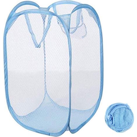 Collapsible Mesh Laundry Hamper for Bedroom, Kids Room, College Dorm and Travel (Light Blue)