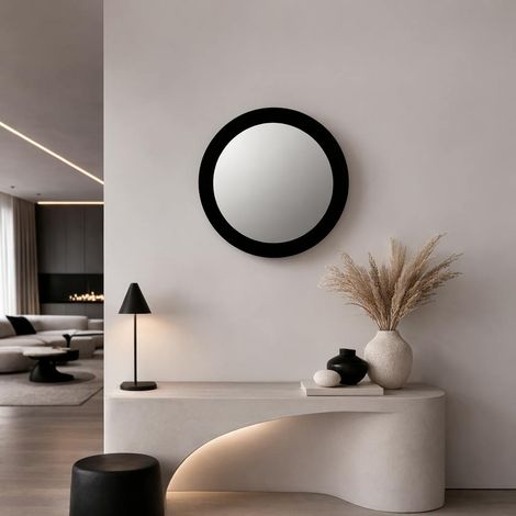 Miroir rond mural en bois noir diamètre 60 cm ASPEN