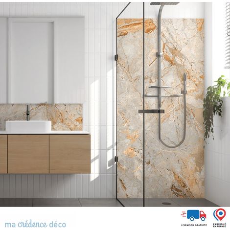 Panneau de douche : Marbre di Canobio - Couleur Beige orange - Alu composite - 90 - 245 (1/4)