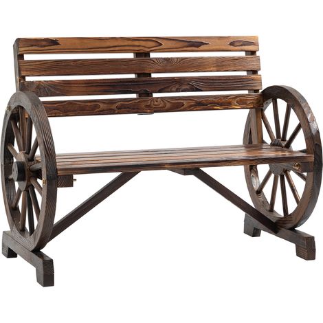 Banc de jardin roue de chariot 2 personnes bois naturel marron foncé 105,5 x 56 x 79 cm