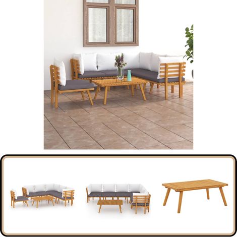 Salon de jardin 7 pcs avec coussins Bois d'acacia solide - Salon De Jardin - Meuble De Jardin - Ensemble De Salon - Mobilier De Jardin - Acacia