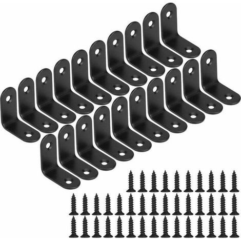 Support fixe noir support à angle droit support métallique en forme de L avec vis support d'armoire de meubles en bois 20 pièces 30x30x16 mm (1/5)