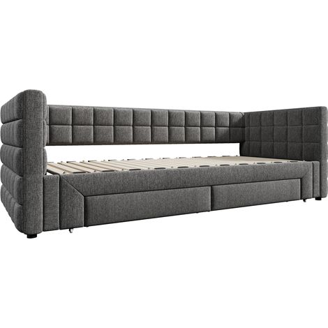 Sofá cama extraíble 90 x 200 cm en terciopelo gris con respaldo capitoné y 2 cajones MODENUIT (1/5)