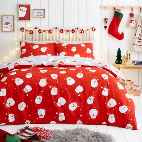 Housse de Couette Happy Santa Claus 230 x 220 cm Réversible 2 Couleurs 2X taies d'oreiller incluses Literie de Noël Rouge Facile d'entretien avec Père Noël Décoration de Noël (1/5)