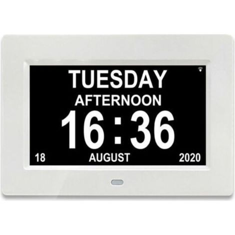 Horloge 7 pouces LCD calendrier numérique date et heure horloge pour les parents (blanc) (1/5)