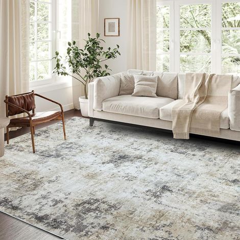 Tapis Salon Poil Ras Moderne Motif Geometrique,Tapis Chambre Moelleux Lavable,Paillasson Exterieur Entree Dessous antidérapant pour Cuisine Bain(Brun/Gris/Multicolore,200 x 300 cm) (1/5)