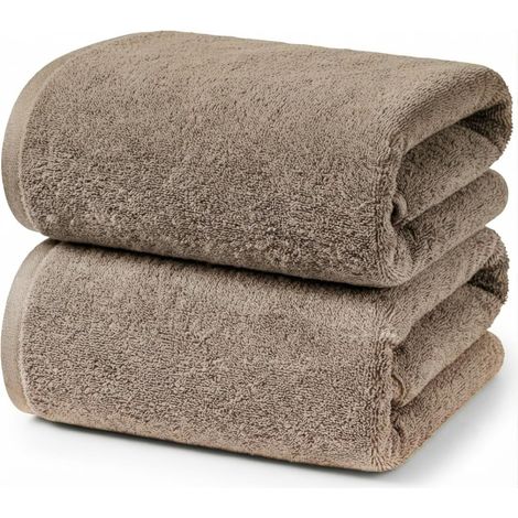 Lot de 2 Draps de Bain 70x140 cm Serviettes de Douche Coton Taupe (1/5)