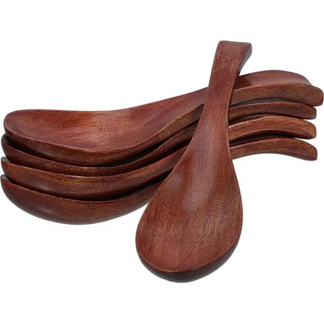 Lot de 5 Cuillères à Soupe Japonaises en Bois Robuste, Manches Longs Moyen Format, Cuillères de Service Polyvalentes pour Riz, Ramen et Soupe, Ustensiles la Cuisine Adaptés (1/5)