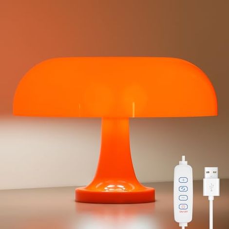 Lampe de chevet orange pour chambre à coucher, table de chevet rétro en forme de champignon avec 3 couleurs d'éclairage et 10 niveaux de luminosité, lampe de bureau pour salle de lecture/salon (1/5)