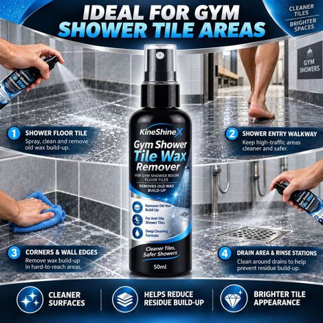 KineShineX Wachsentferner für Duschfliesen im Fitnessstudio, Anti-Rutsch-Spray zur Entfernung alter Wachsreste auf Duschfliesen (1/5)