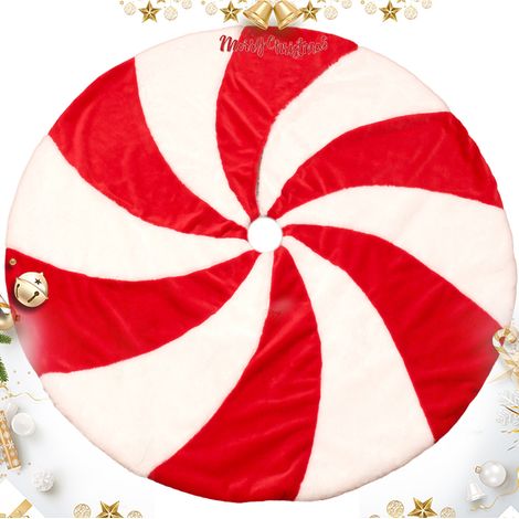 Jupon de sapin de Noël, décorations festives pour arbre, housse de sol ronde, tapis de protection, 3 pièces, rouge, 100 cm, idéal pour ambiance chaleureuse. (1/4)
