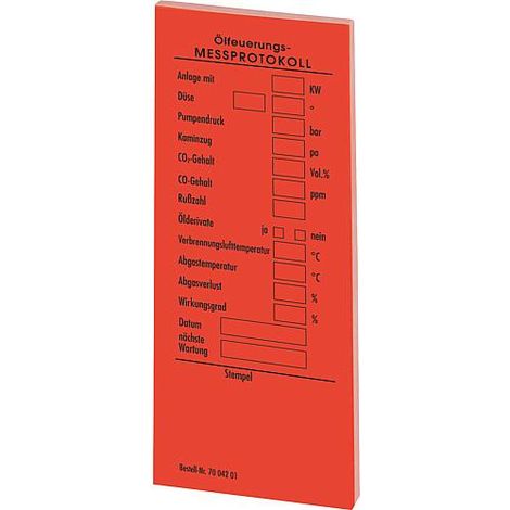 Protocole de mesure, autocollant pour chaudiere, pour le fioul, rouge BG 1 bloc 50 pcs.PAS POUR LA FRANCE