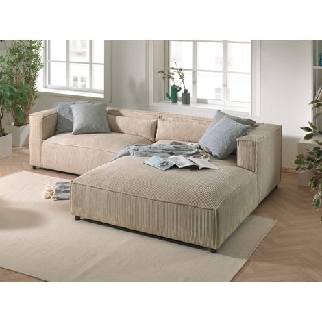 Ela– 4-sitzer ecksofa rechts – cordsamt – 4-sitzer – moderner stil - beige (1/5)