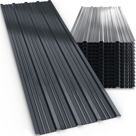 Gardebruk – Lot de 14 tôles de bardage 110x46cm – Acier galvanisé résistant à la rouille – 7m² tôle ondulée trapézoïdale pour abri de jardin anthracite (1/5)