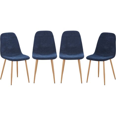 sweeek - Lot de 4 chaises décor bois et tissu bleu - Vera (1/5)
