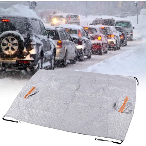 Schneesichere Windschutzscheibenabdeckung mit reflektierenden Streifen, Aluminiumfolienverbund, dick, baumwollgepolstert, wasserdicht, schneeresistente Windschutzscheibenabdeckung, silber. (1/5)