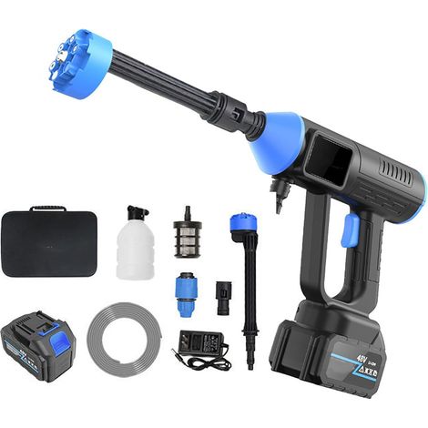 Idropulitrice Portatile a Batteria 48V con Motore Brushless, Idropulitrice ad Alta Pressione per Auto Giardino con Valigetta Nero(Con 1 batteria da 48HV)