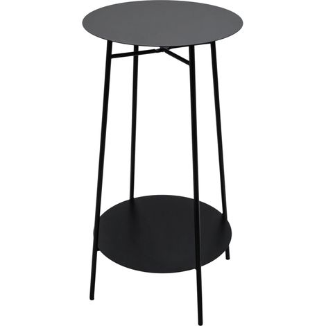 Metall Beistelltisch schwarz rund mit 2 Ablagen - 60 x 35 cm - Deko Pflanzenständer klappbar mit 2 Ebenen
