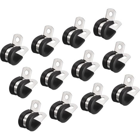 Lot de 24 colliers de serrage isolés en caoutchouc en acier inoxydable 304 en forme de R pour tuyau métallique 12 mm (1/5)