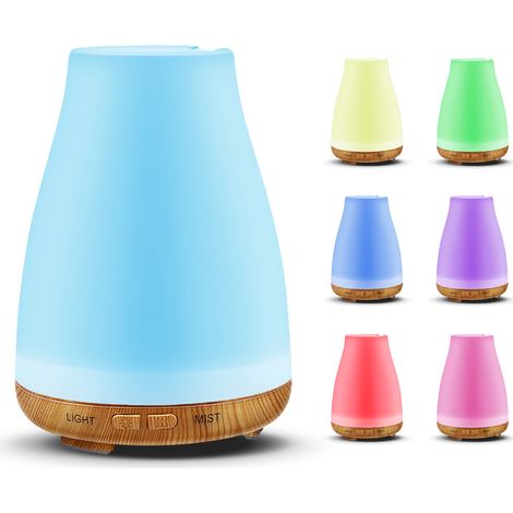 Diffuseur d’huiles essentielles 100 ml, humidificateur d’air ultrasonique, diffuseur de parfum électrique, style bois avec éclairage LED de 7 couleurs, aromathérapie (1/5)