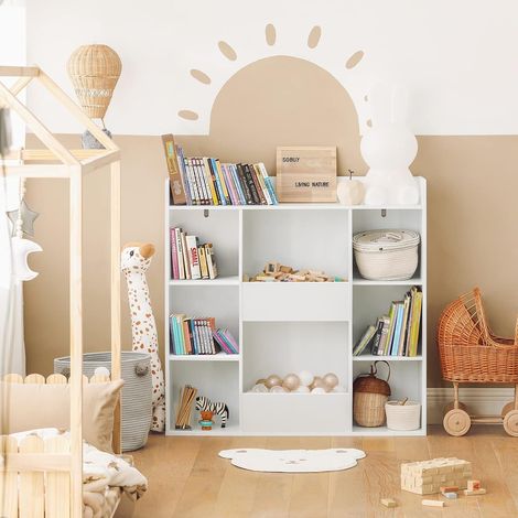 SoBuy KMB55-W Bücherregal für Kinder Kinderregal Aufbewahrungsregal mit 8 offenen Fächern Spielzeugregal Standregal Regal Kinderzimmer Möbel weiß BHT ca.: 106x104x30cm