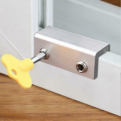 Butée de sécurité monobloc à double trou pour fenêtre coulissante à guillotine avec verrou de sécurité pour la maison, en aluminium (1/5)