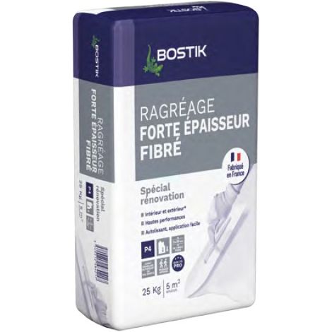 Bostik – Ragréage autolissant fibré 25 kg – Forte épaisseur pour sols intérieurs – Finition lisse professionnelle – Recouvrable peinture ou carrelage