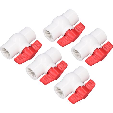 Lot de 5 vannes à bille plates en PVC avec poignée en T pour l'alimentation en eau des piscines, 32 mm / 1,3 po