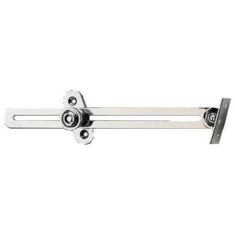 Compas pour meuble – Limiteur d'ouverture à arrêt – Glissière à vis à plat – Laiton chromé – Longueur 210 mm – Lenne (1/2)