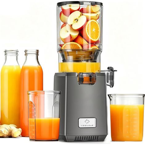 Extracteur de Jus de Fruits et Légumes, 250 W Juicer Machine avec Goulotte Large 13 cm, Slow Juicer Sans BPA, Facile à Nettoyer, 1,8 L, Recettes de Jus Incluses (1/5)