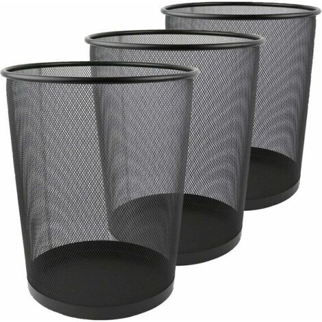 Lot de 3 corbeilles à papier en métal – 12L – Design en treillis noir – Résistantes à la rouille – Dimensions 26.5 x 23.5 x 18.8 cm - Bains-26 (1/5)