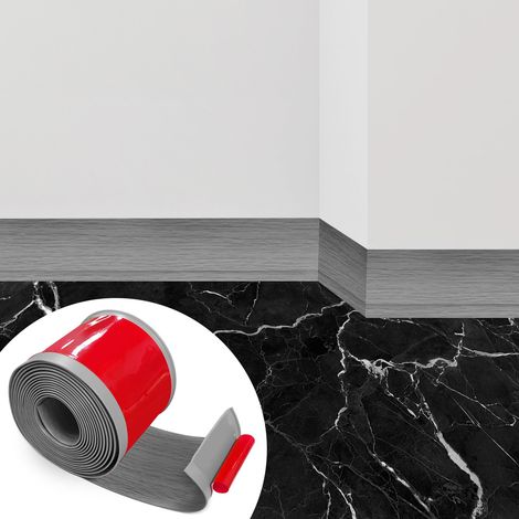 Plinthe Souple Autoadhésive, Plinthe Adhesive en PVC, 3.0M Grain de Bois Gris Plinthe Cuisine, 10cm de Large, Bande Décorative Flexible, Plinthe Autoadhésive pour Cuisines, Salles de Bains et Salons (1/5)