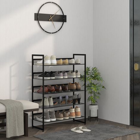 Schuhregal Schuhablage Schuhständer, 5 Regale, 72 cm x 30 cm x 102 cm, Schwarz