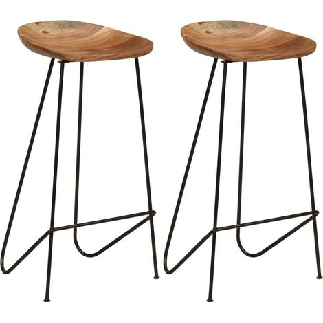 Conjunto de dos taburetes de bar de diseño asiento de silla en madera maciza de acacia 1202088