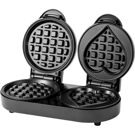 Mini gaufrier plat, deux formes, design compact, surface antiadhésive, facile à nettoyer, formes cœur et ronde. - AquaForge (1/5)