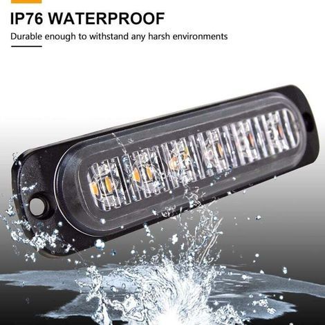 4 Pcs 6 LED orange feu de freinage stroboscopique, 12V 24V Barre lumineuse led pour offroad véhicule voitureutilitaire, bateau, remorque, caravane, 3000K Balise clignotante de sécurité (1/3)