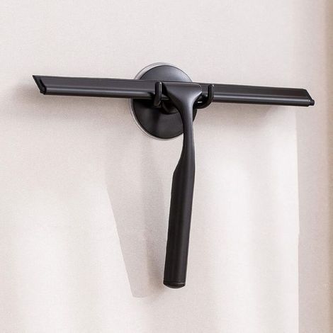 Stainless Steel Shower Squeegee with Strong Suction Cup Hook for Bathroom, Kitchen, Mirror, Car, Window and Glass, 25.4 cm, Black. (1/5)