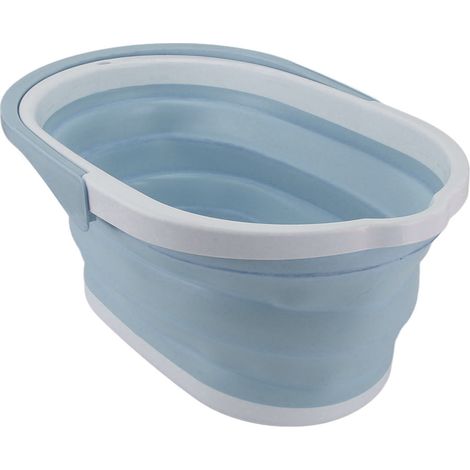 Seau à serpillière pliable, robuste, en polypropylène, grande capacité, avec poignée de transport et multifonction pour le lavage de voiture, la maison, la salle de bain et la terrasse (bleu). (1/5)