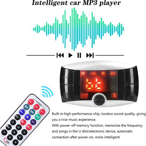 Lecteur MP3 de voiture BT transmetteur FM sans fil audio stéréo double adaptateur USB avec écran LCD télécommande prise en charge des appels mains libres clé USB (1/5)