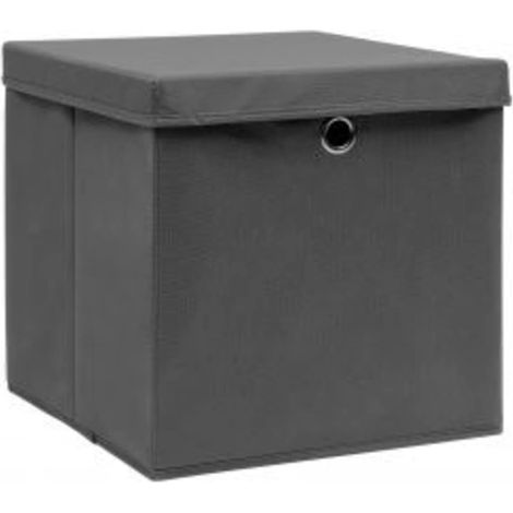 vidaXL Contenitori con Coperchi 10 pz 28x28x28 cm Grigio (1/4)