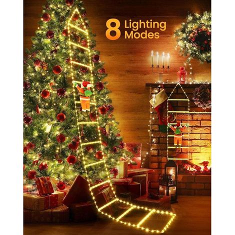 3M Noel Guirlande Lumineuse Extérieur, 310 LED Lumières Échelle de Noël avec le Père Noël, 8 Modes Fonction Mémoire, Blanc Chaud (1/5)