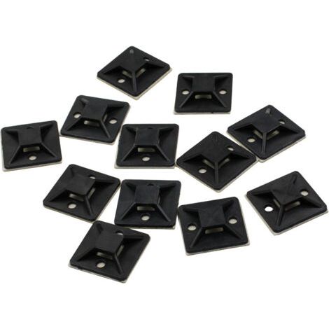 100 Pièces Embases Adhesive pour Attache de Cable, 20mm x 20 mm, Noir, Serre-Câbles Auto Adhésif, Support de Serre Câble Plastique, Embase pour Collier de Serrage, (1/5)