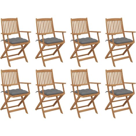 Lot de 8 Chaises de jardin pliables Chaises d'extérieur avec coussins Fauteuil de Jardin Bois d'acacia 93757 (1/5)