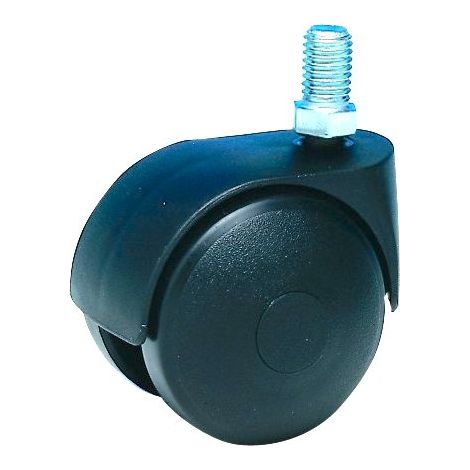Roulette JUMELÉE pivotante Ø 50 mm NOIR à tige filetée M6x12 (1/2)