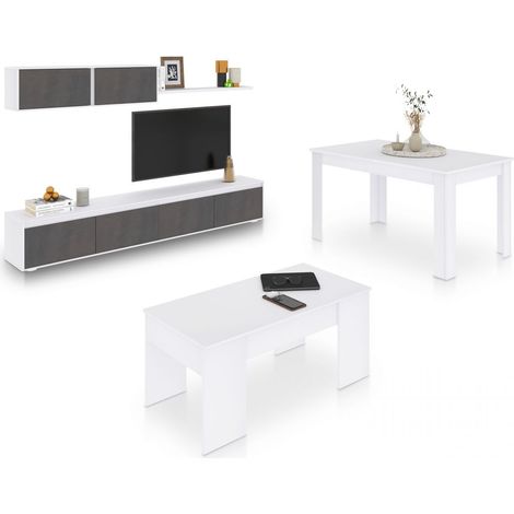 Pack salón con mesa de centro y mesa de comedor Arlet Max V2B Blanco Artik (Blanco Mate) - Óxido (ancho) x 43cm (alto)